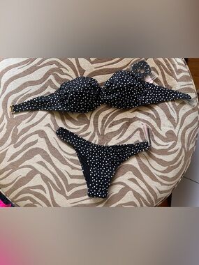 Victoria's Secret Black and White Polka Dot Bikini Set 34D & Small Bottom NWT